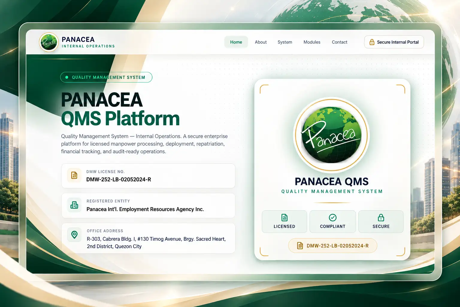 Panacea QMS system preview
